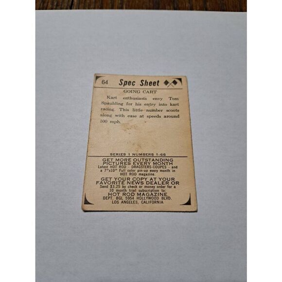 Vintage 1965 Hot Rod Magazin 64 Spec Sheet Going Cart Tom Spaulding Trading Card - Picture 2 of 2